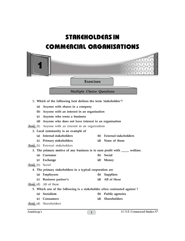 Arun Deep’s Self-Help to I.C.S.E. Commercial Studies 10 : 2025-26 Edition (Based on Latest ICSE Syllabus) - Image 3