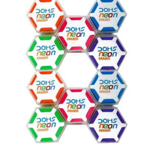Doms Neon Hexagonal Eraser With plastic Box Pack of 10