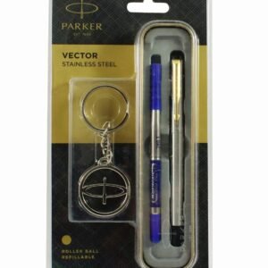 Parker Vector Stainless Steel Gold Trim Roller ball Pen + Key Chain (Pack of 1)
