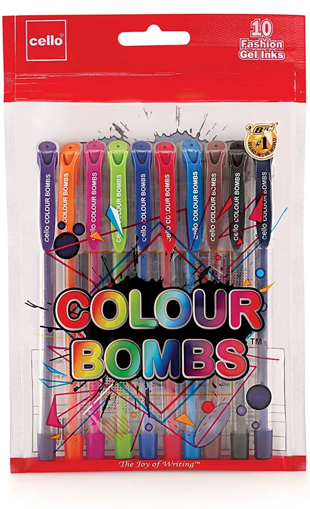 Cello Colour Bombs Coloured Ink Gel Pen Pack of 10 Assorted, 10 Vivid Ink Colors, Ideal for Art, Project Work, Presentation, Journal Work