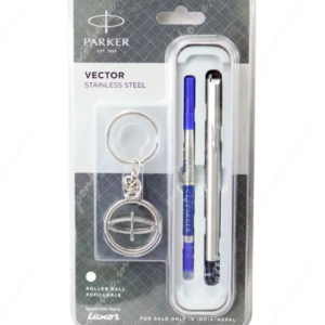Parker Vector Stainless steel Chrome Trim Roller Ball Pen + Free Key Chain (Pack of 1)