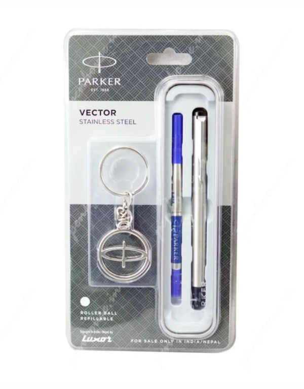 Parker Vector Stainless steel Chrome Trim Roller Ball Pen + Free Key Chain (Pack of 1)