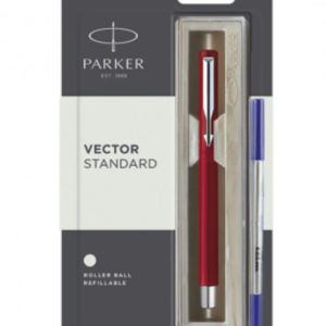 Parker Vector Standard Chrome Trim Roller Ball Pen (Pack of 1) Red Body