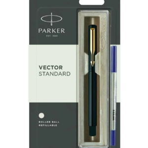Parker Vector Standard Gold Trim Roller Ball Pen (Pack of 1) Black Body